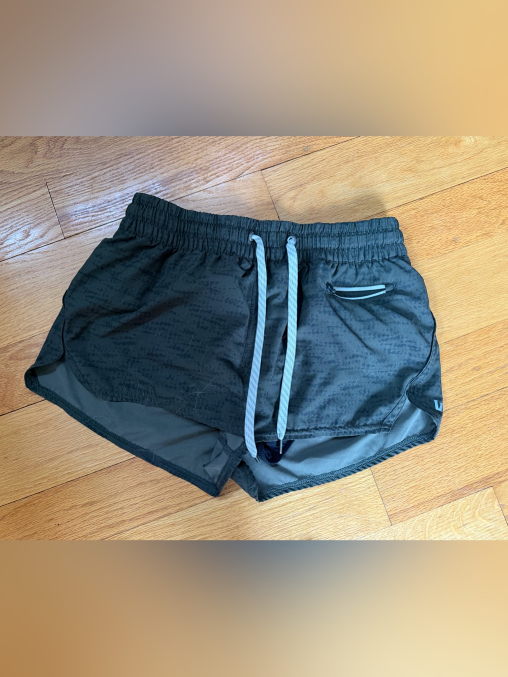 Vuori Black Athletic Running Shorts with Light Gray Drawcord